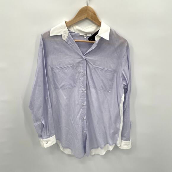 DREW NWT Blue Striped  Button Up Top with White Trim // M - Picture 1 of 8